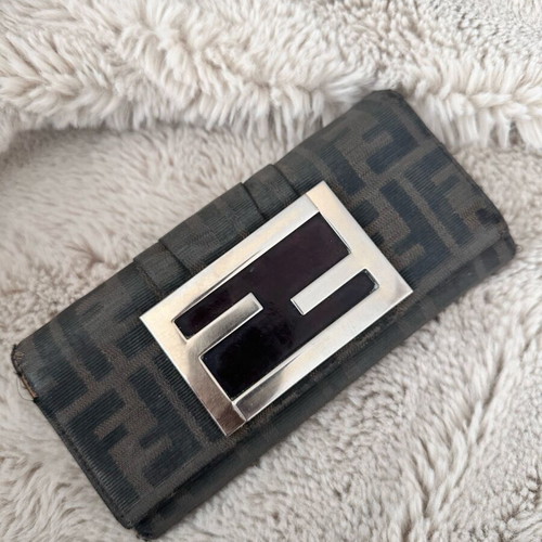 Fendi FF Zucca Monogram wallet used, vintage, black-brown