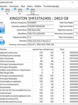 SSD δίσκος Kingston HyperX SHFS37A/240G Fury 240GB 2.5'' SATA3 σαν καινούργιο