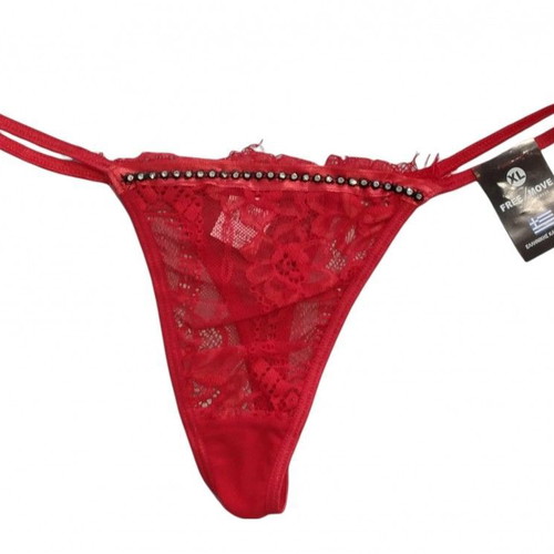 Women's string slip new, red, with lace and rhinestones, Xlarge
