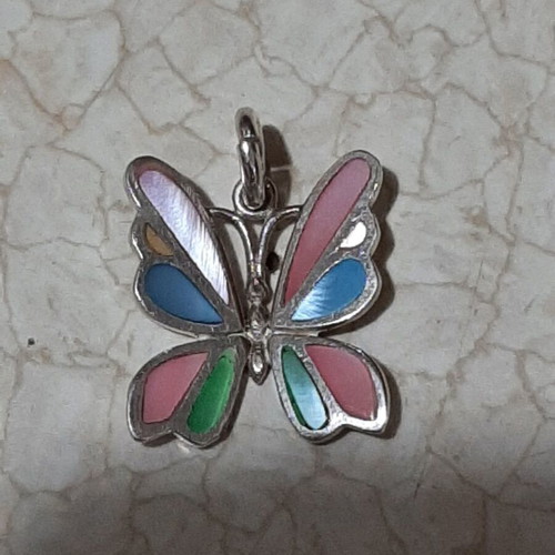 Butterfly pendant sterling silver 925 with abalone new, multicolor