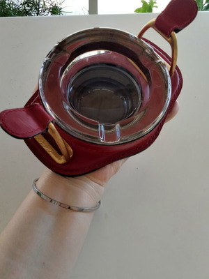Vintage Mid-Century Ashtray with Leather Base and Brass, like new
