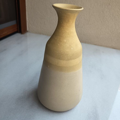 Handmade yellow ceramic vase like new, 22 cm