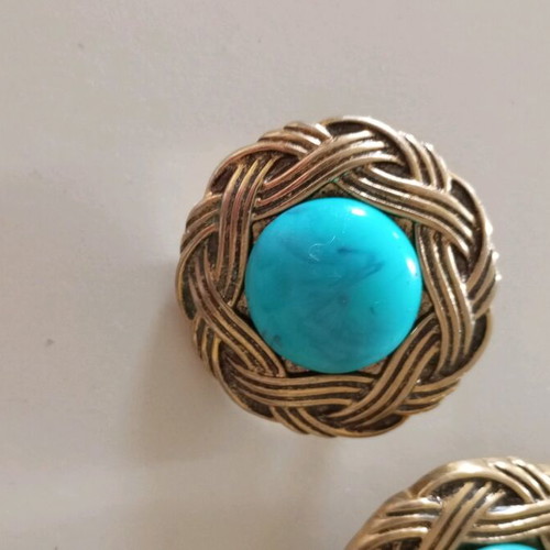 Earrings used turquoise and gold-colored