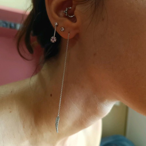 Long silver s925 earrings like new with rhinestone crystals