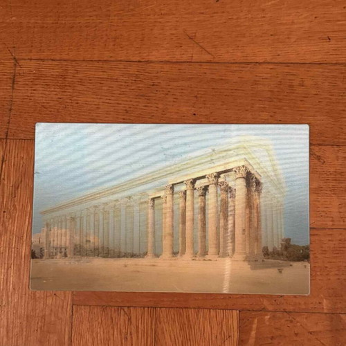 Color postcard used double photo (Theseion Column of Olympian Zeus)