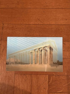 Color postcard used double photo (Theseion Column of Olympian Zeus)