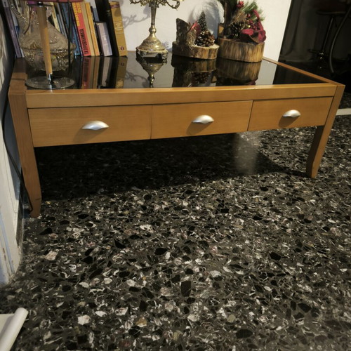 Coffee table used with three drawers and glass top