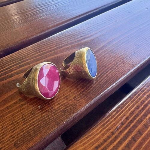 Tiklari Moroccan Turkish rings set used, gold-plated brass with semi-precious stones