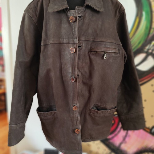 Men's leather jacket size S, brown