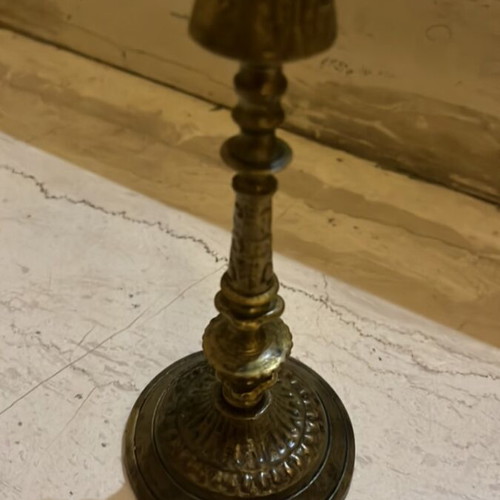 Set of 5 used bronze candlesticks