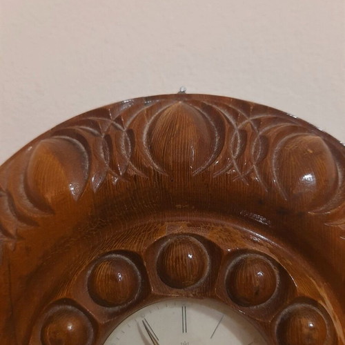 Wooden wind-up Junghans wall clock carved handmade like new