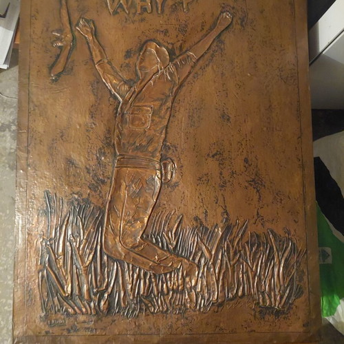 Collection of 5 Signed Vintage Copper Relief Paintings used