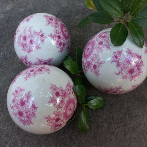 Vintage Japanese porcelain decorative spheres set pink floral