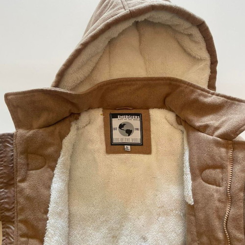 Energiers camel Montgomery coat with hood and light fur lining, like new