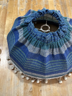 Fabric hanging lampshade 20x40 cm, vintage, with wooden cord decoration