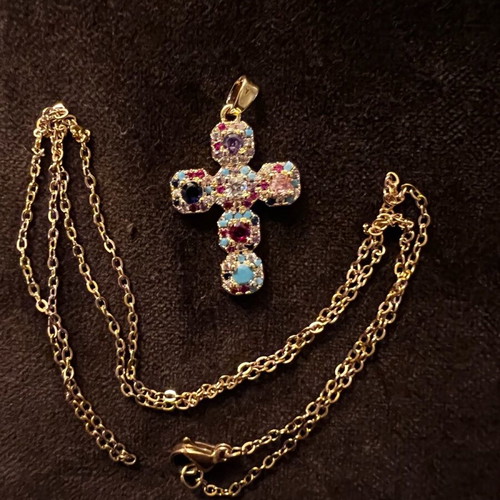 Cross necklace with stones and gift chain and bag new