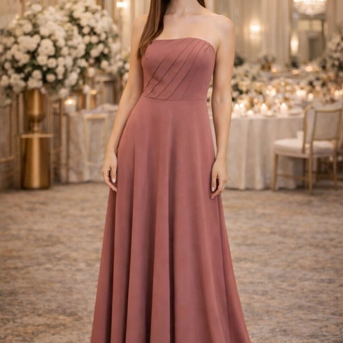 Long dress handmade from georgette, rotten apple color, size S like new