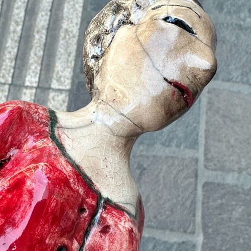Handmade artistic ceramic woman statue used with rustic style