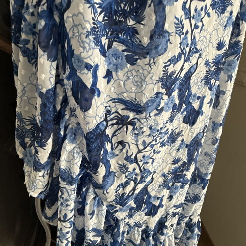 Virginia Karafousia off shoulder top and maxi skirt set new, white and blue