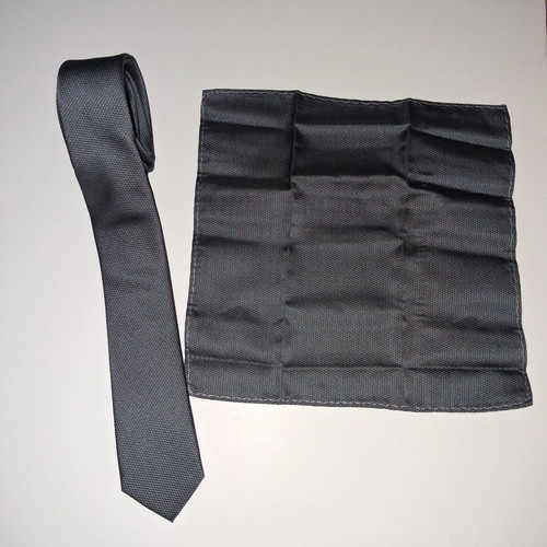 Federico tie with pocket square new, gray graphite