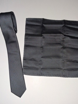 Federico tie with pocket square new, gray graphite
