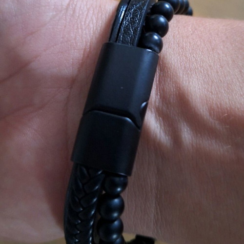 Unisex bracelet with stones like new, black satin finish