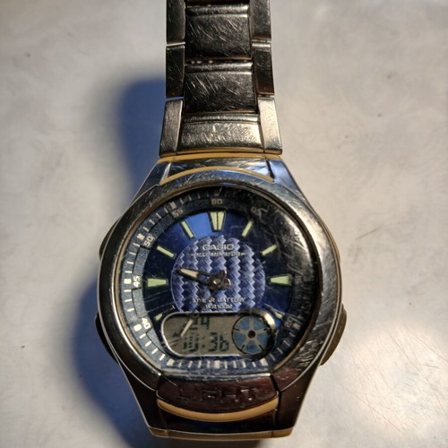 Casio Illuminator wristwatch used, blue and silver, solar battery
