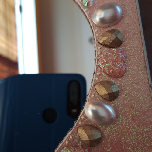 Handmade mirror with glitter and beads