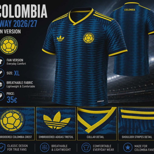 Colombia Away 2026/27 Fan Version Jersey Size XL