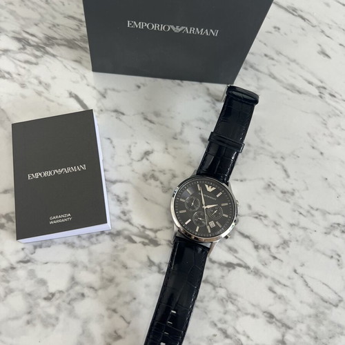 Emporio Armani watch 43mm with black leather strap like new unisex