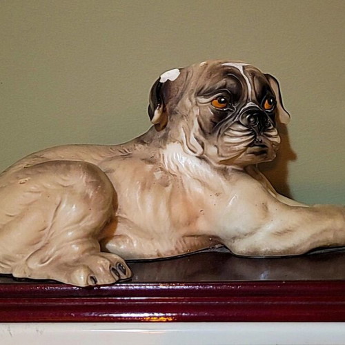 Decorative pug dog figurine used, terracotta