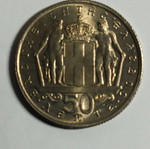 GREECE 50 CENTS 1966 UNCIRCULATED UNC with golden patina