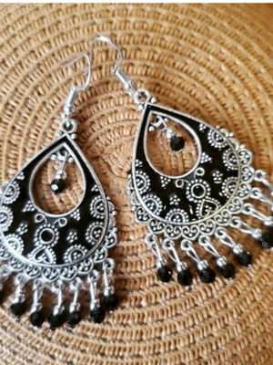 Boho lightweight earrings set stainless steel with black beads new