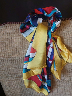 Colorful silk-like scarf new, yellow