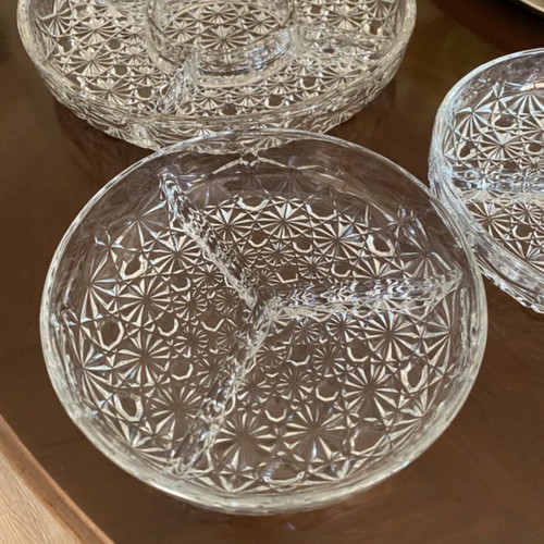 Vintage crystal platters for nuts, set of 3