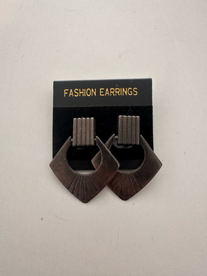 Boho earrings used, gray rhombus clip-on