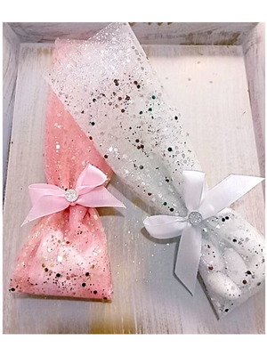 Handmade vertical bonbonnieres with glitter tulle made to order