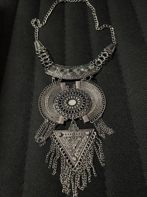 Boho Vintage Statement Necklace Silver with Hanging Elements new