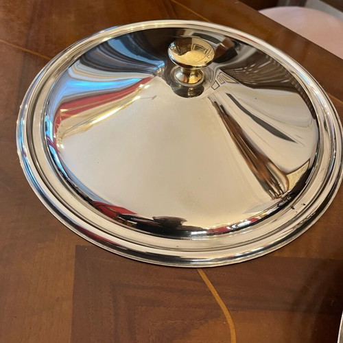 Silver-plated serving dish with gold details like new
