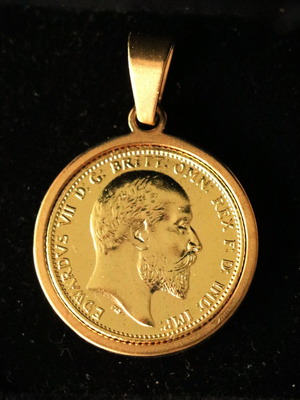 Gold-plated English Sovereign Pendant with King Edward and Saint George