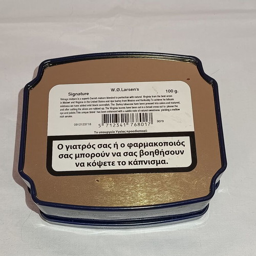 W. Ø. Larsen Signature Danish Pipe Tobacco Box used, collectible