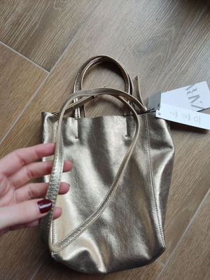 Zara leather crossbody bag gold new