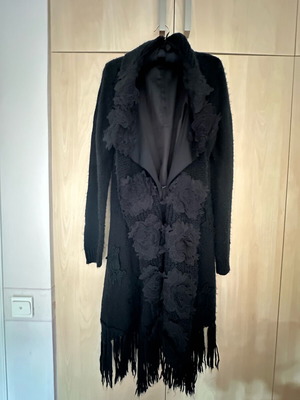 Long jacket like new with fringes and lace designs black
