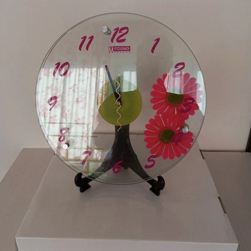 TFOUND ARTCLOCK wall clock with pink gerbera flowers