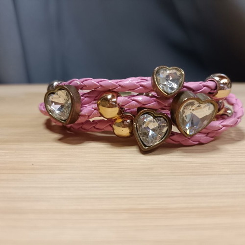 Pink gold women's bracelet with rhinestones