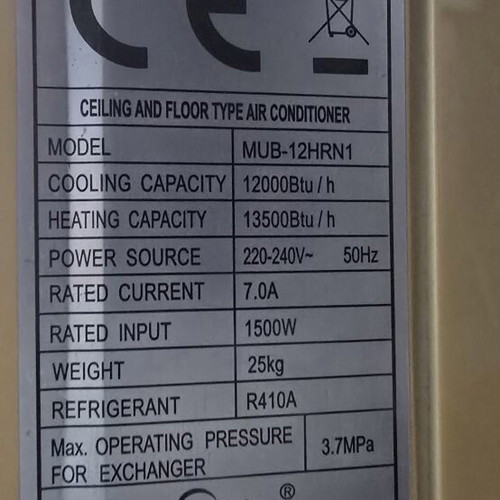 Ceiling-Floor Air Conditioner 12000 BTU used, with remote control