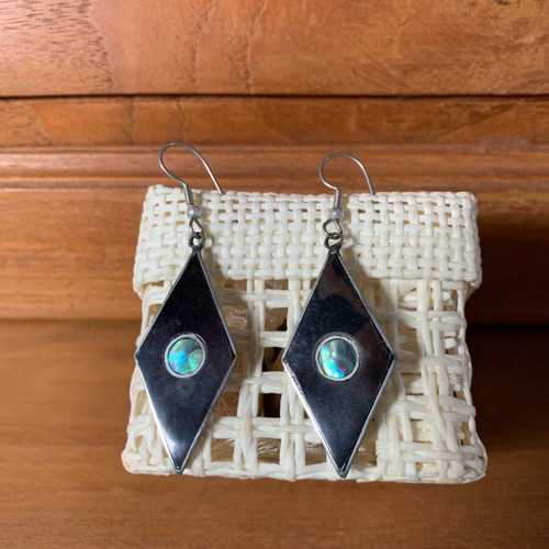 Earrings used alpaca with abalone inlay diamond shape