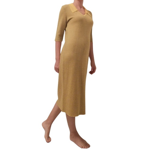 Unique designer dress like new, Merino wool, size Medium, brown and yellow
