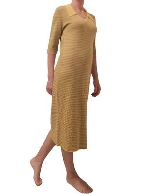 Unique designer dress like new, Merino wool, size Medium, brown and yellow