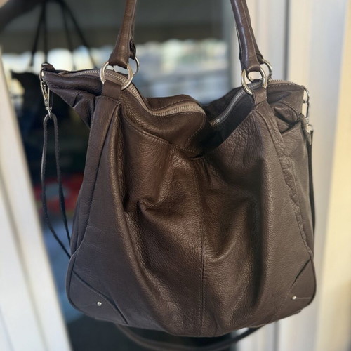 Leather vintage shoulder bag used, brown, large size
